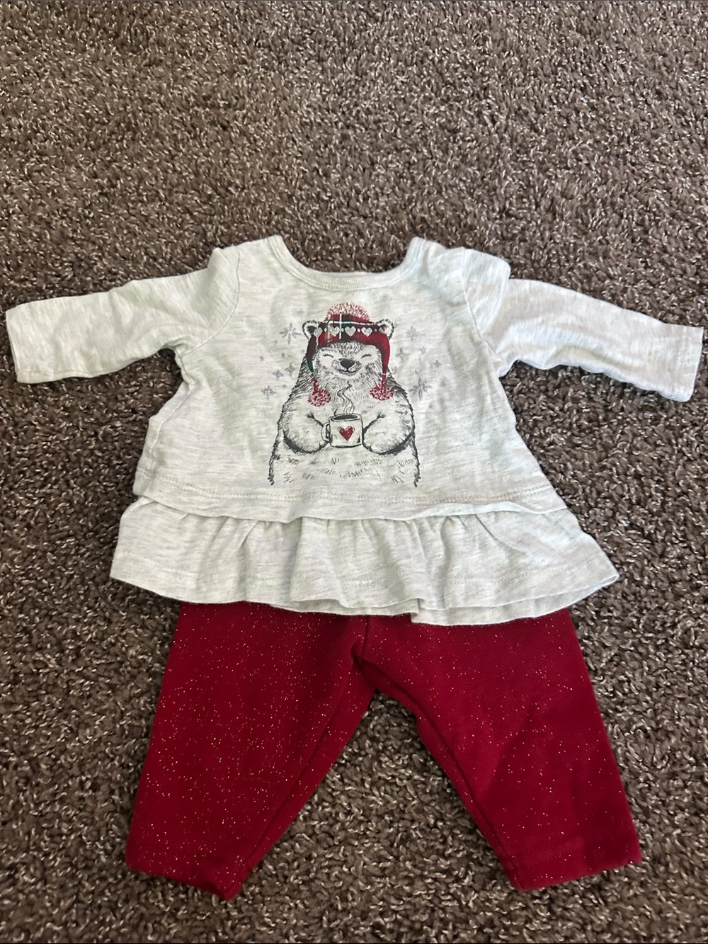 Carter's Gray Top with Red Glitter Pants Baby Matching Set